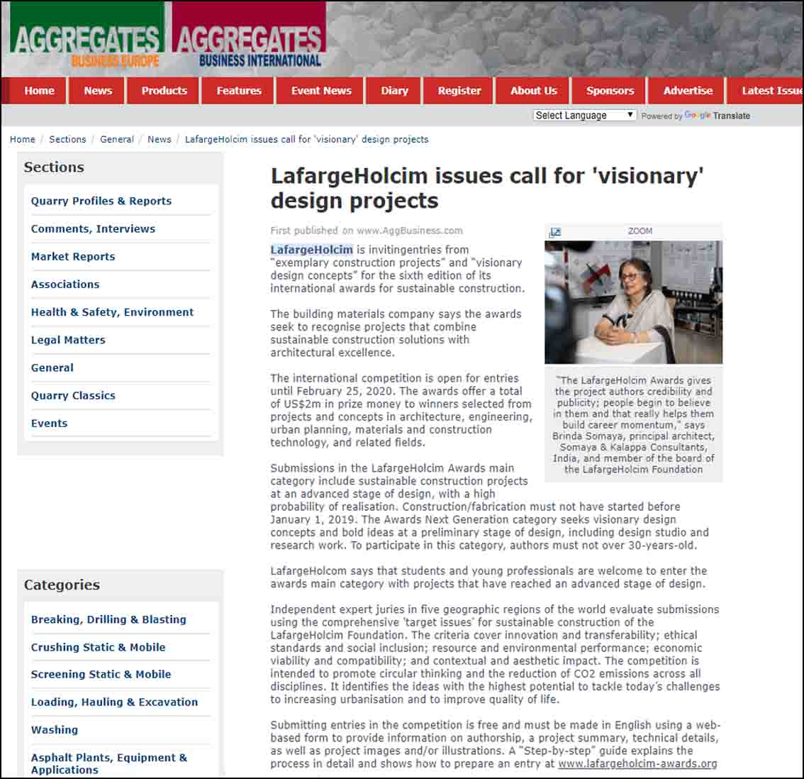 Lafarge Holcim issues call for ' Visionary' design Projects,Aggregates business Europe'- June 2019